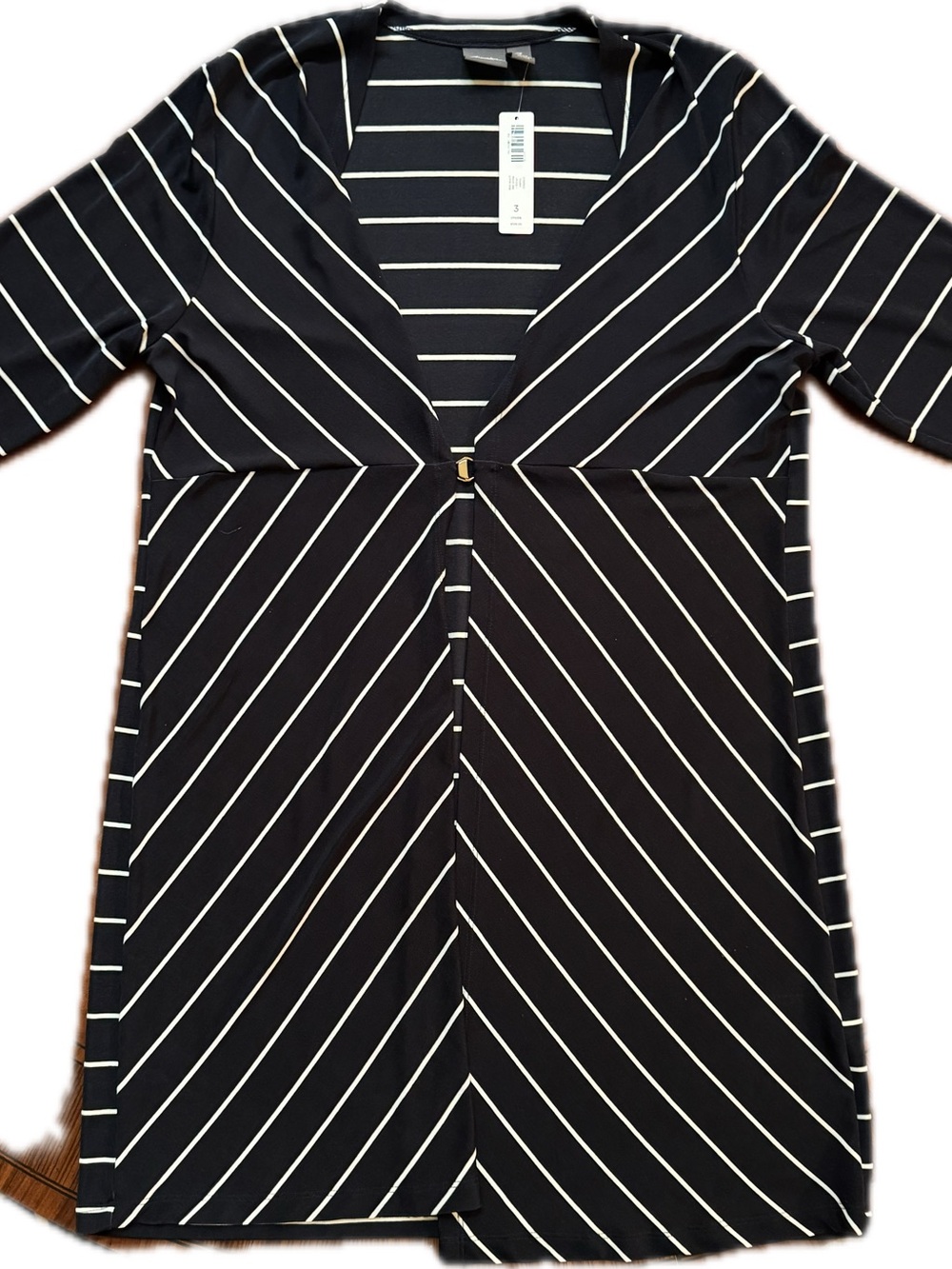 Chico's Black and White Striped Open Front Cardigan